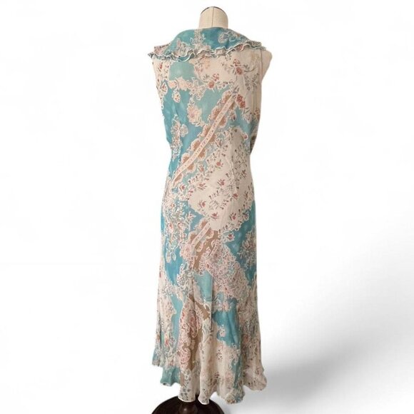 Vintage Y2K 100% Silk Paisley Print Dress with Ruffles - Midi Dress - Size 16 - Picture 3 of 6